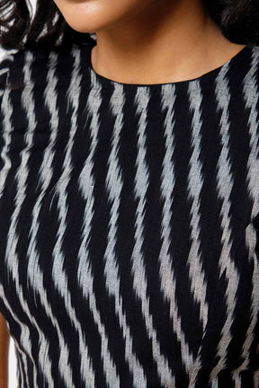Naiduhall Princess Cut High Neck Short Sleeve Ikat Blouse - Black - BU09