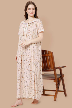 Naidu Hall Detailed Lace Nighty with Peter Pan Collar Neck - Orange - NT38