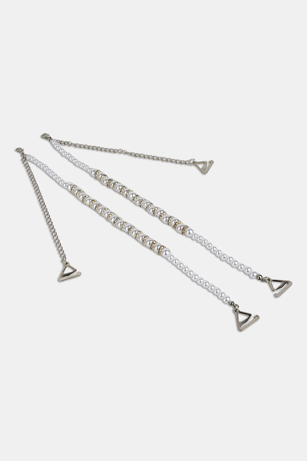 Decorative metal bra straps with white crystals