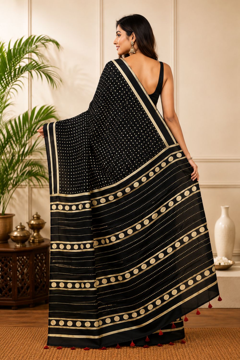 Women's Pure Cotton Jaipur Print Saree with Blouse | Soft Cotton Printed Saree for Women | Traditional, Casual & Festive Ethnic Wear - Black - 3105