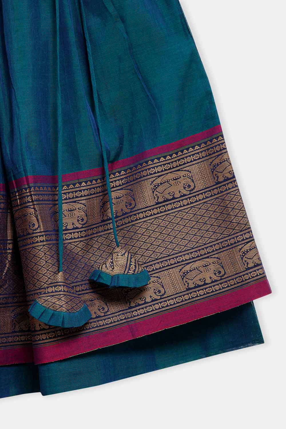 Chittythalli Girls’ Ruffle Panel Pavadai Set – Layered Box-Pleated Skirt - Dark Blue - PS28