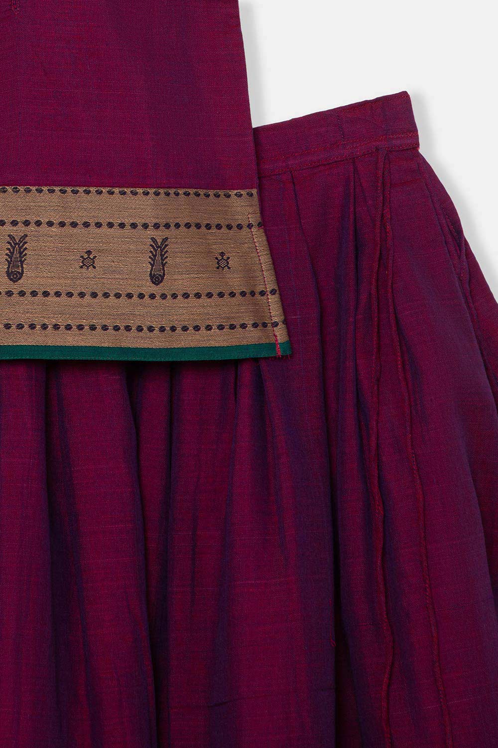 Chittythalli Girls Ethnic Pavadai Set – Hand Embroidered Fish Blouse with Box Pleated Skirt & Tassels - Purple - PS86