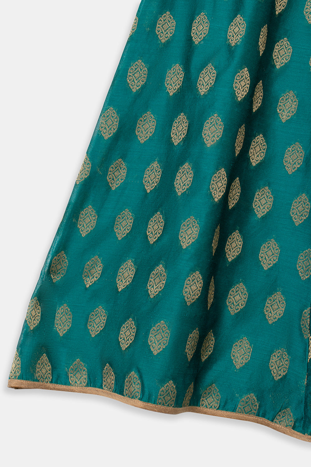 Chittythalli Girls Pavadai Set with Two-Layer Ruffle Top & Tassel-Detail Kali Skirt - Teal Green - PS79