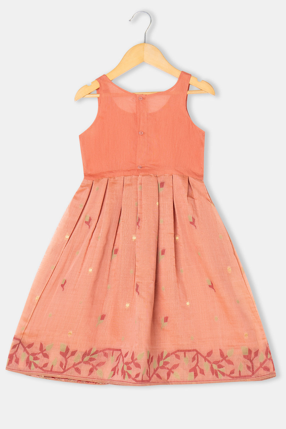 Chittythalli Girls Pavadai Set Cotton Blend with Sweetheart Neckline & Box Pleat Skirt- Peach - PS75