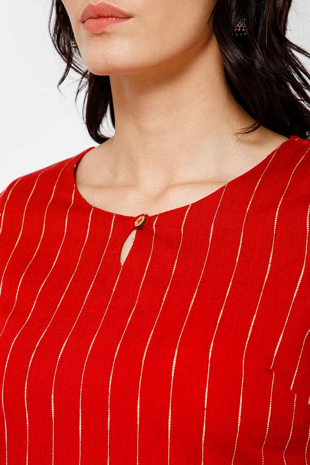 Mythri Women Knee Length Straight Kurtha - Red - KU34