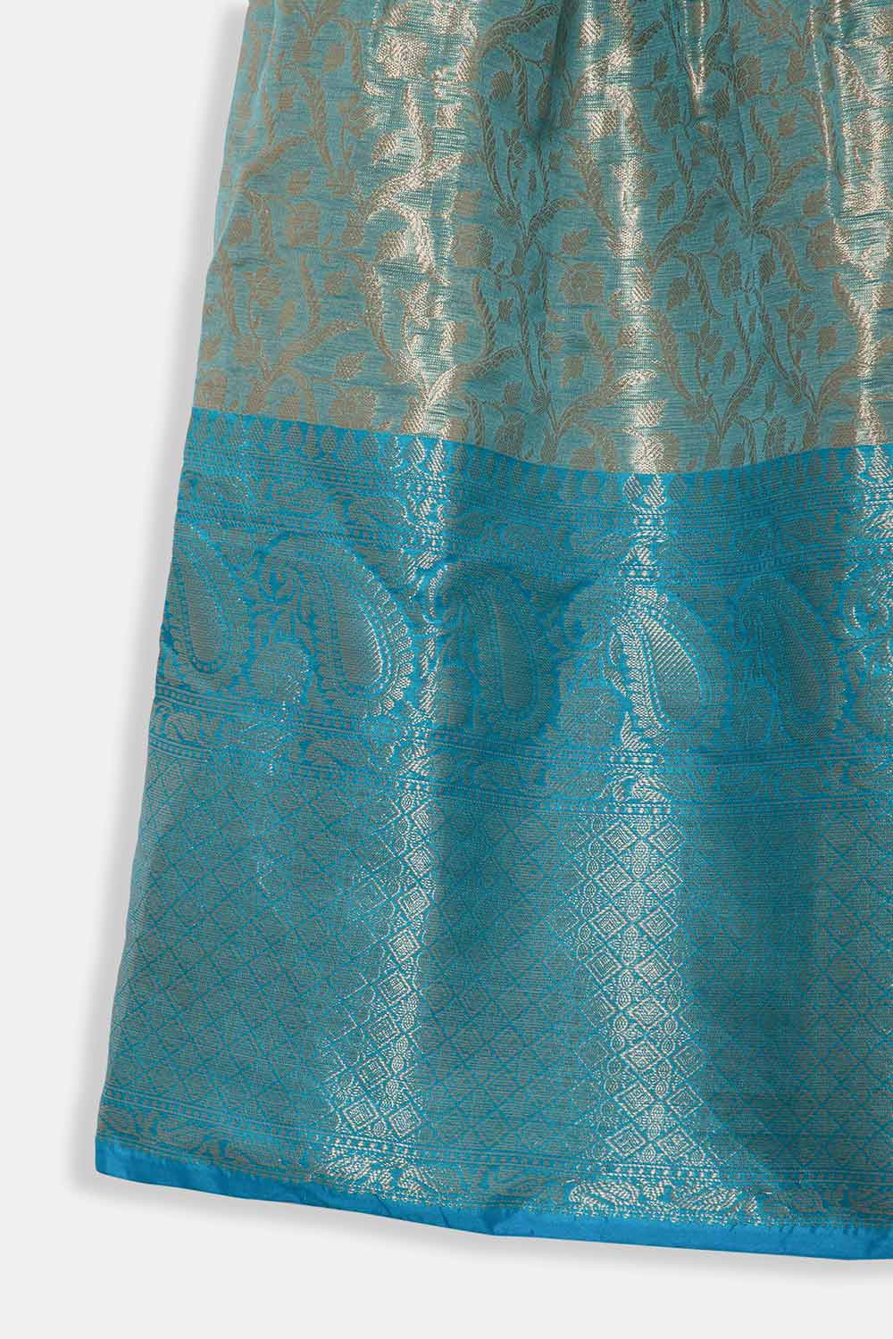 Chittythalli Girls Pavadai Set – Cotton Blend Box Pleated Skirt with Embroidered Butta Blouse - Blue - PS47