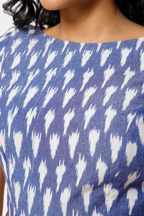 Naiduhall Princess Cut Boat Neck Short Sleeve Ikat Blouse - Blue - BU08
