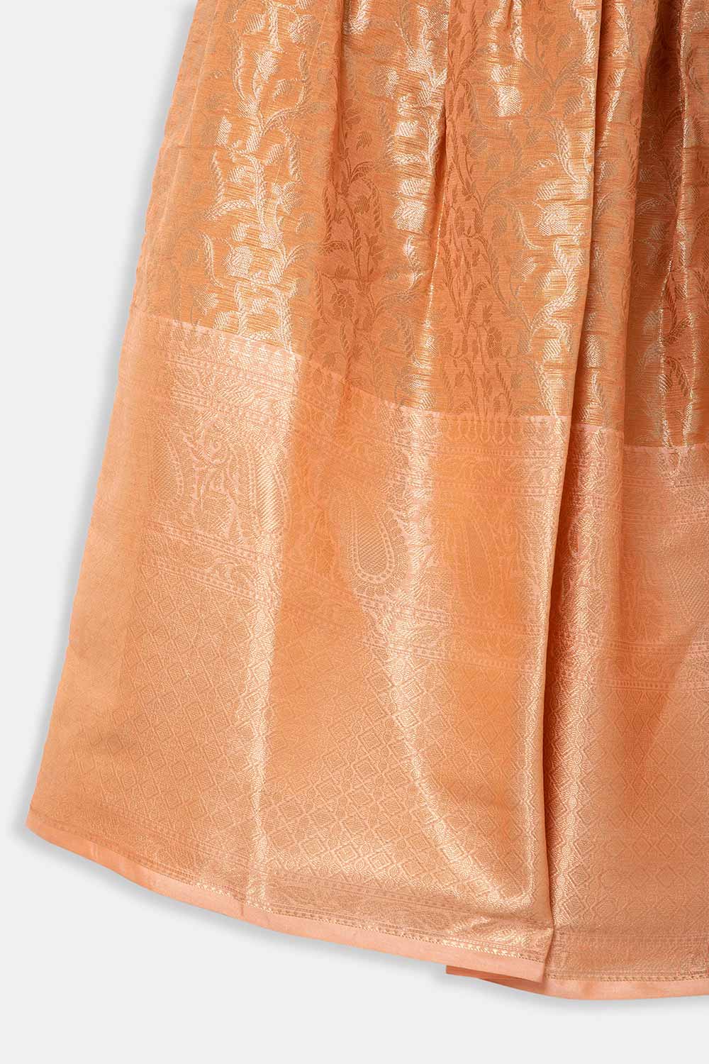 Chittythalli Girls Pavadai Set – Cotton Blend Box Pleated Skirt with Embroidered Butta Blouse - Peach - PS47
