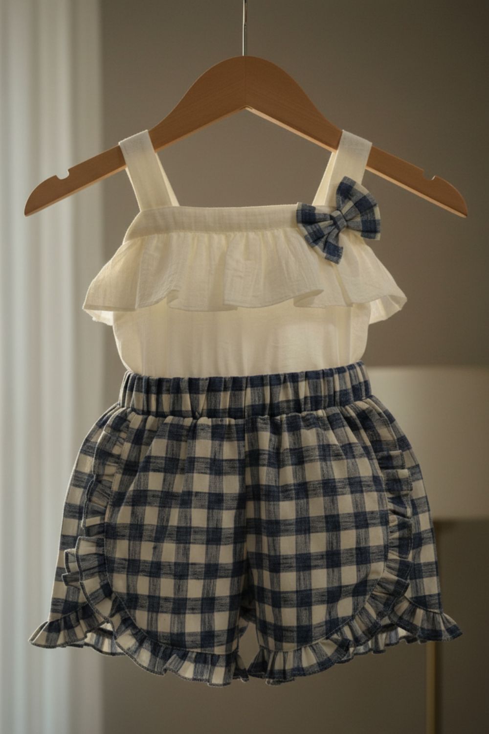 Girls Checked Cotton-Blend Top Set | Sleeveless Square Neck Woven Fancy Daily Wear Outfit - B667