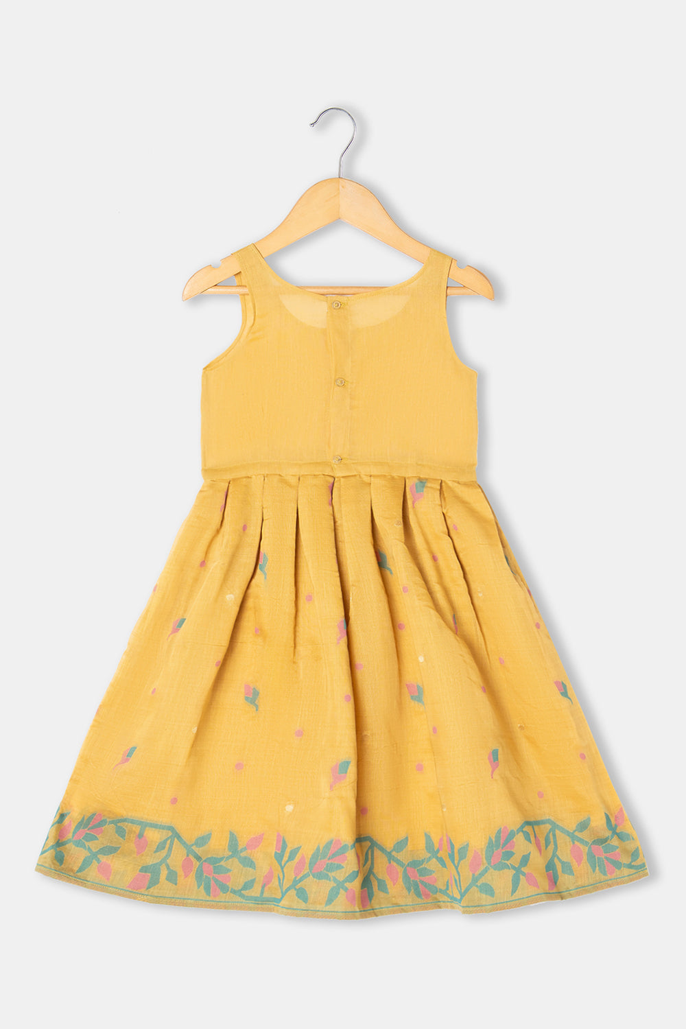 Chittythalli Girls Pavadai Set Cotton Blend with Sweetheart Neckline & Box Pleat Skirt- Yellow - PS75