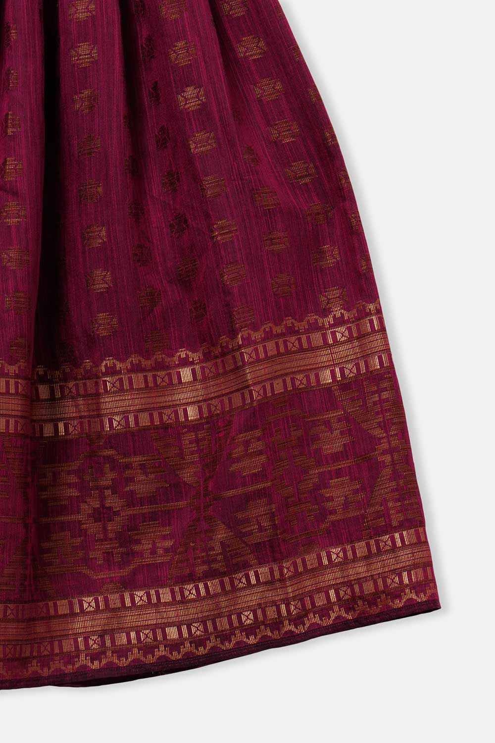 Chittythalli Girl's Pavadai Set – Sweetheart Neck Top with Ruffle Sleeves & Knife-Pleated Skirt - Purple - PS75