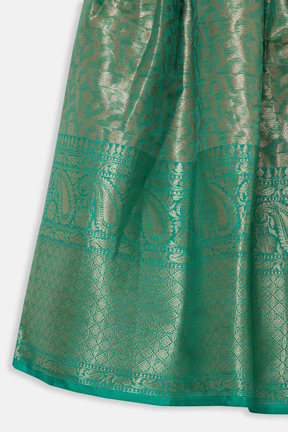 Chittythalli Girls Pavadai Set – Cotton Blend Box Pleated Skirt with Embroidered Butta Blouse - Green - PS47