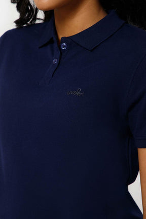 Jusperf Women Half Sleeve Polo Neck T-shirt  - Blue - SJD6
