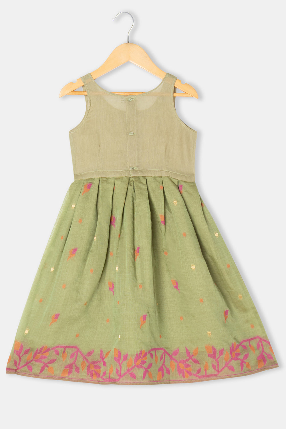 Chittythalli Girls Pavadai Set Cotton Blend with Sweetheart Neckline & Box Pleat Skirt- Light Green - PS75