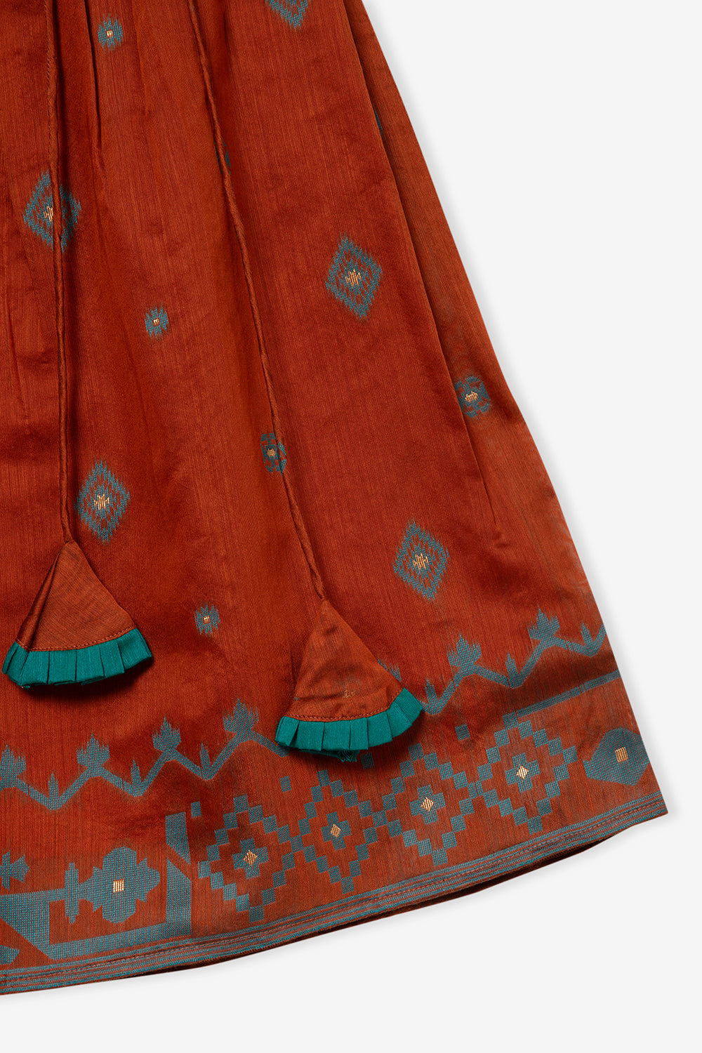 Chittythalli Girls 3-Piece Pavadai Set Spaghetti Strap Inner Box Pleat Skirt Embroidered Overcoat - Teal Green - PS74