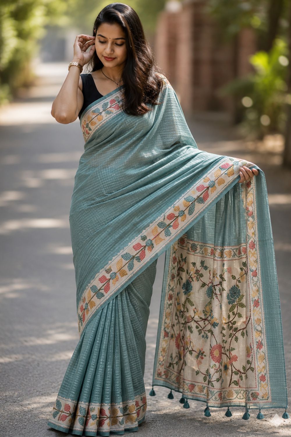 Women's Art Silk Tussar Silk Printed Saree with Blouse | Designer Ethnic Saree for Women | Festive, Wedding & Traditional Wear - Rama Blue - 5266