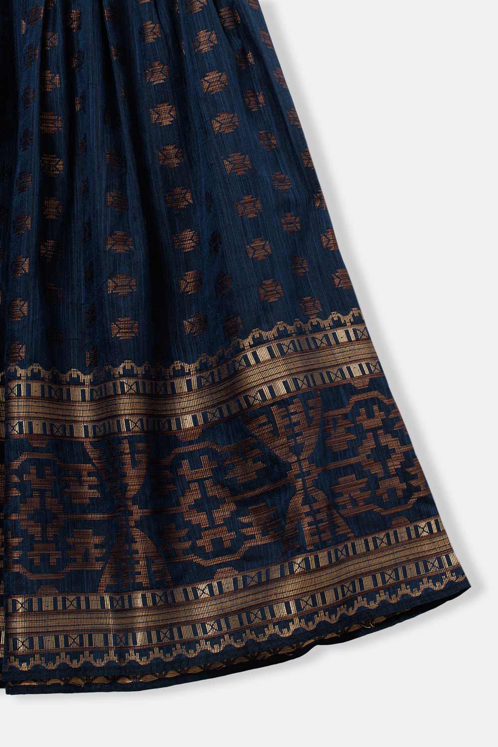 Chittythalli Girl's Pavadai Set – Sweetheart Neck Top with Ruffle Sleeves & Knife-Pleated Skirt - Blue  - PS75