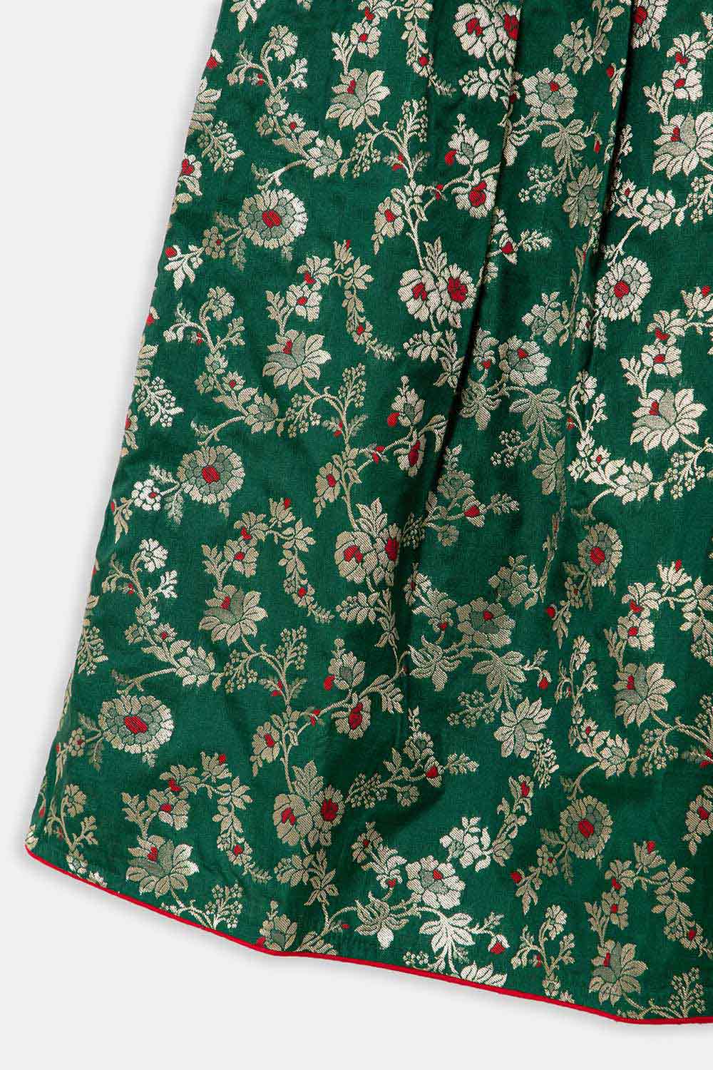 Chittythalli Girls Pavadai Set – Cotton Blouse with Brocade Collar & Zari Embroidery, Box Pleated Skirt - Red - PS80