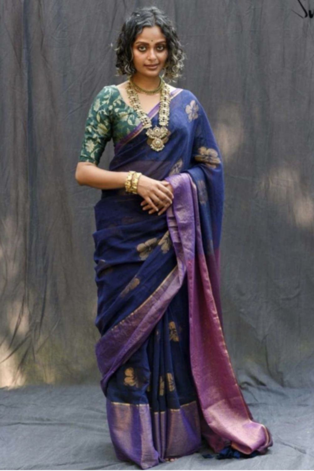 Naidu Hall Women's Blue Mulmul Cotton Blend Jacquard Saree with Blouse | Lightweight Ethnic Wear Saree - R121