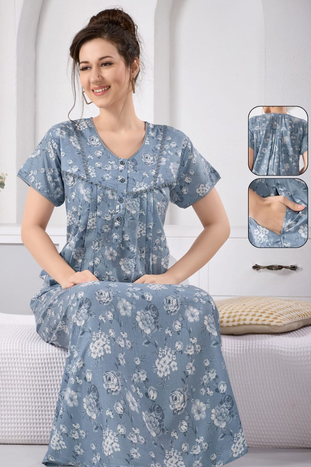 Women’s Cotton Nighty | Relaxed Fit Short Sleeve Night Dress for Women | Comfortable Everyday Nightwear | 1083-8029