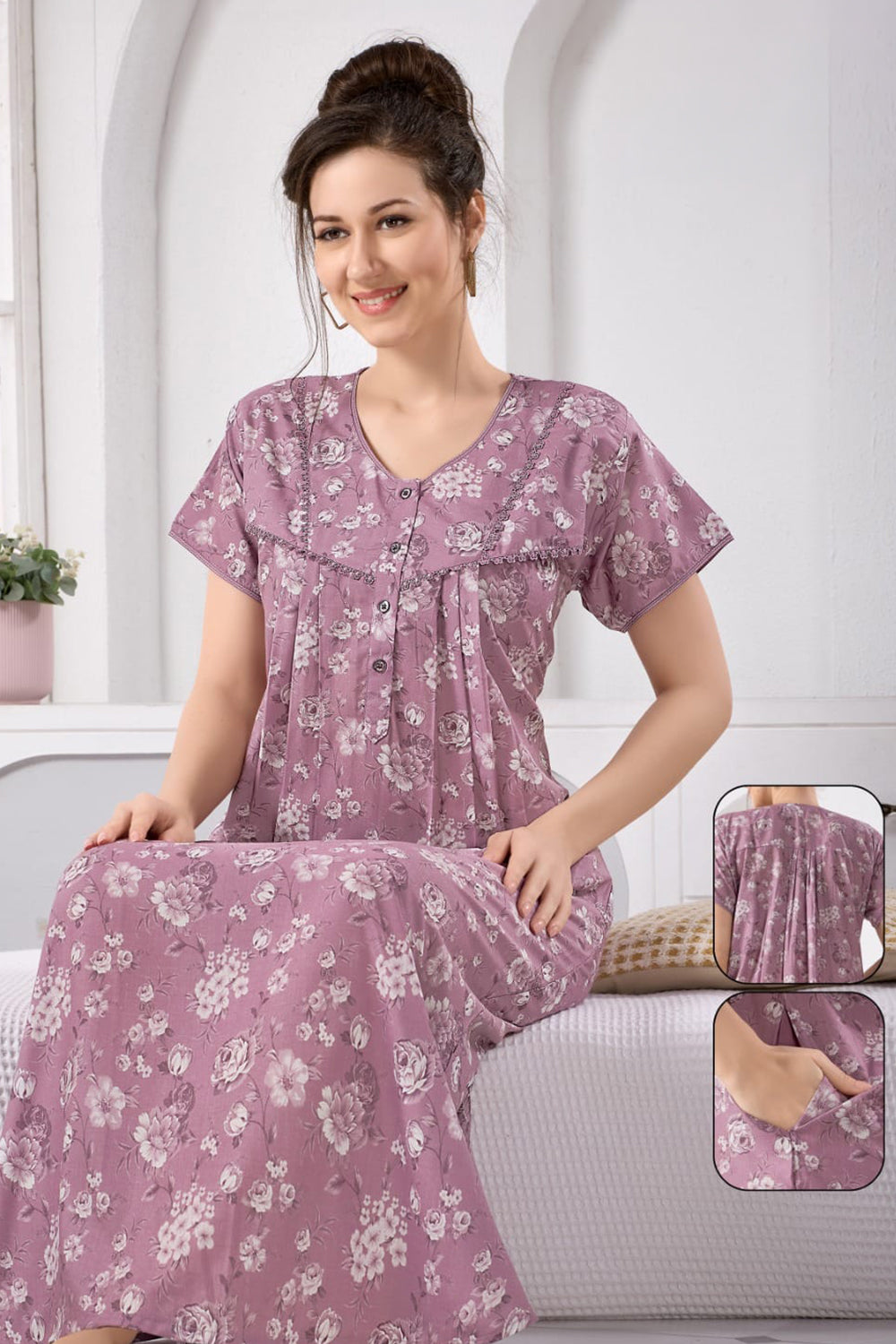 Women’s Cotton Nighty | Relaxed Fit Short Sleeve Night Dress for Women | Comfortable Everyday Nightwear | 1083-8029