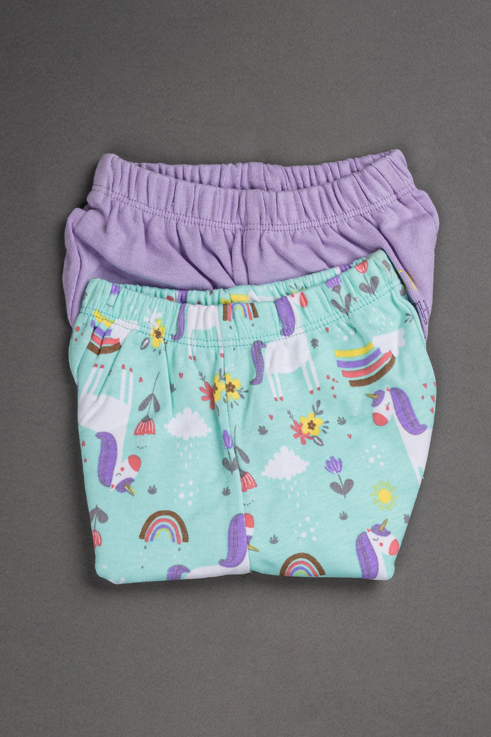 Oh Baby Cotton Interlock Knit Animal Print Shorts Pack Of - 2 - Lilac & Assorted - R205