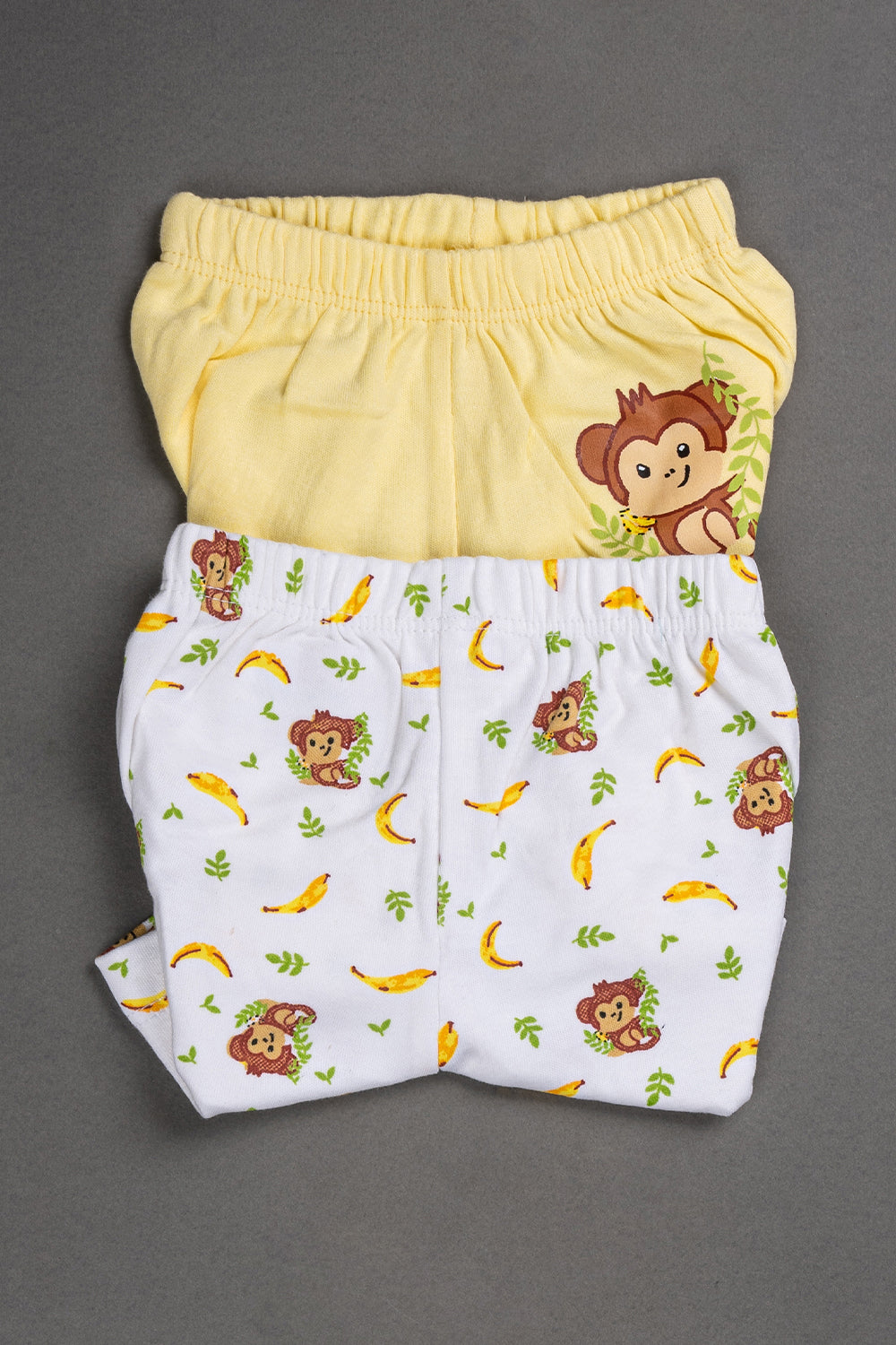 Oh Baby Cotton Interlock Knit Animal Print Shorts Pack Of - 2 - Yellow & Assorted - R203