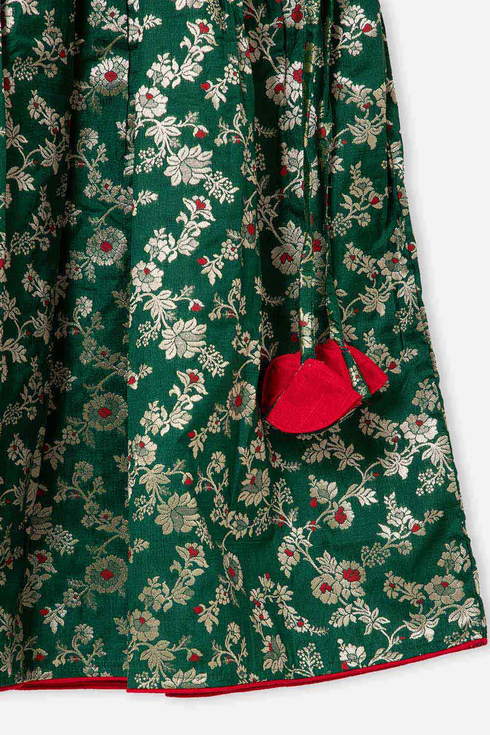 Chittythalli Girls Pavadai Set – Cotton Blouse with Brocade Collar & Zari Embroidery, Box Pleated Skirt - Red - PS80