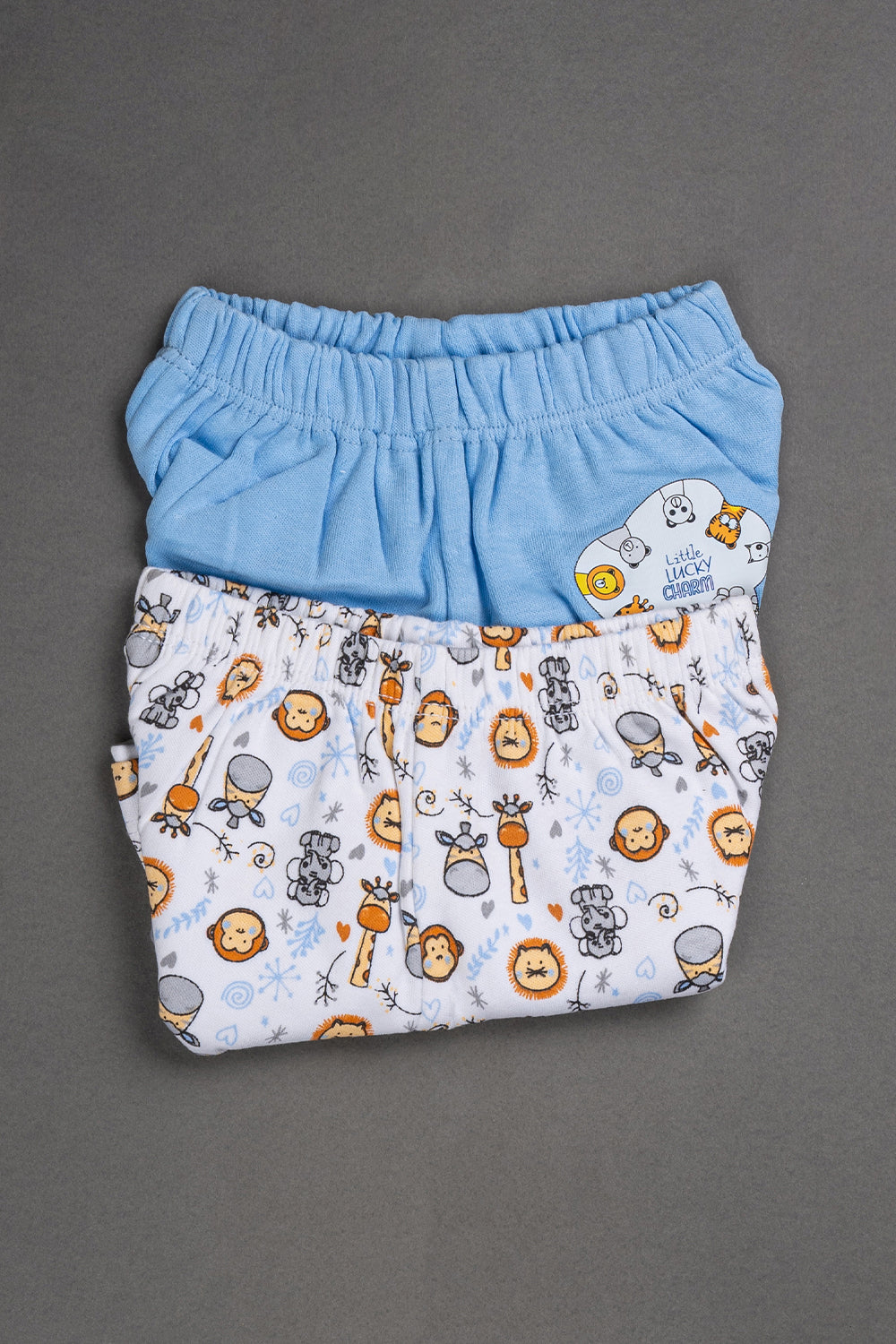 Oh Baby Cotton Interlock Knit Animal Print Shorts Pack Of - 2 - Sky Blue & Assorted - R204