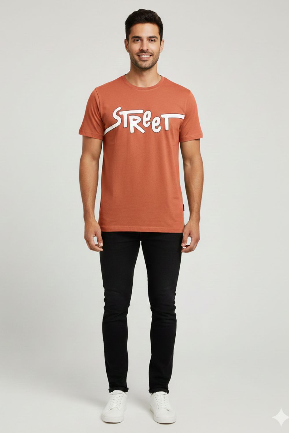Enhance Men’s Cotton Graphic Printed Crew Neck T-Shirt | Street Style Round Neck Half Sleeve Everyday Wear - Brown - TG09