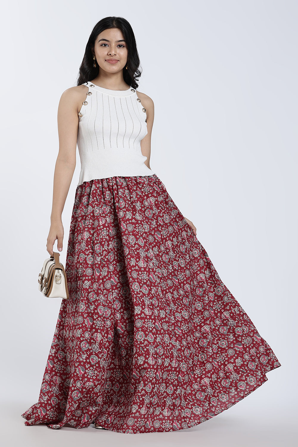 Mythri Women’s Cotton Blend Kali Skirt – Full Length Jaipur Print Flared Ethnic Skirt for Women - SK05