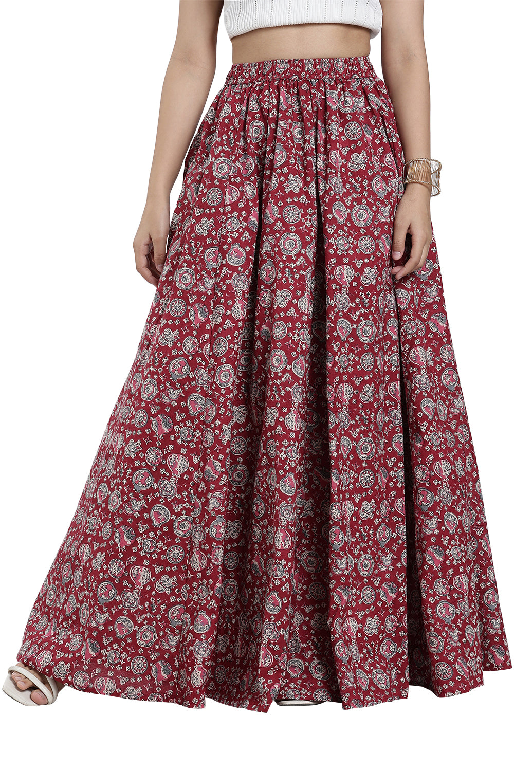 Mythri Women’s Cotton Blend Kali Skirt – Full Length Jaipur Print Flared Ethnic Skirt for Women - SK05