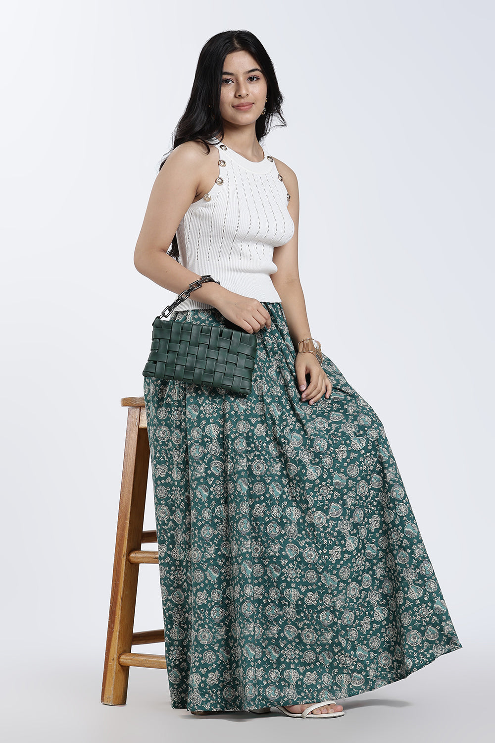 Mythri Women’s Cotton Blend Kali Skirt – Full Length Jaipur Print Flared Ethnic Skirt for Women - SK05