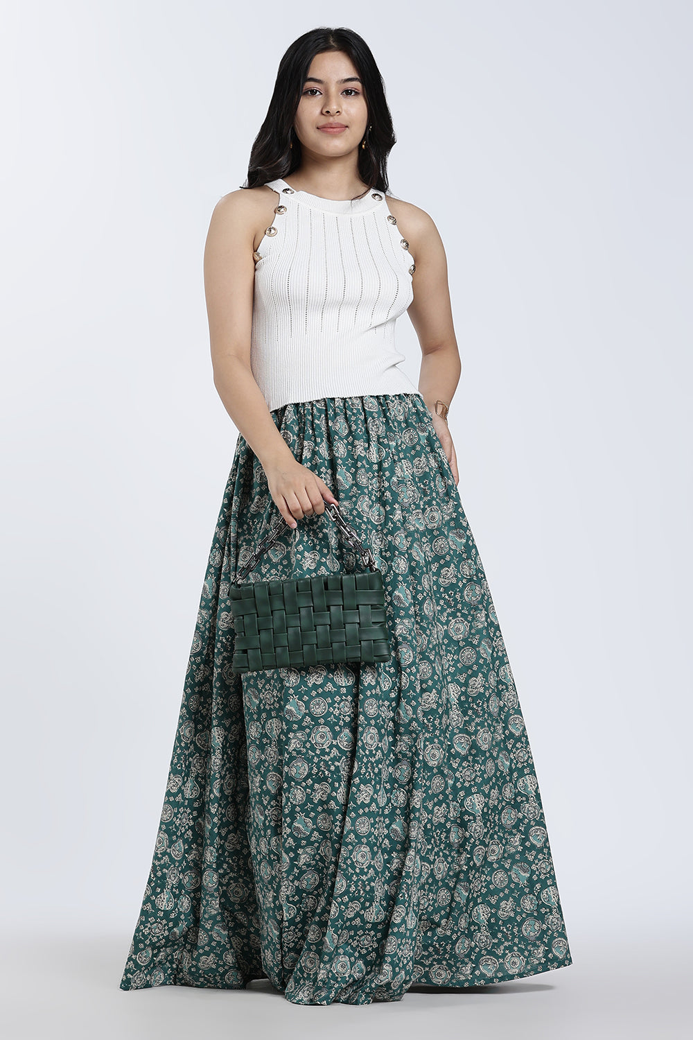 Mythri Women’s Cotton Blend Kali Skirt – Full Length Jaipur Print Flared Ethnic Skirt for Women - SK05