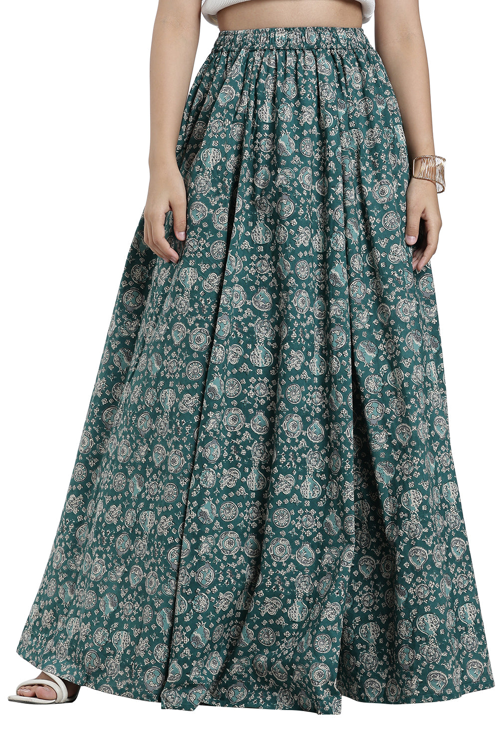 Mythri Women’s Cotton Blend Kali Skirt – Full Length Jaipur Print Flared Ethnic Skirt for Women - SK05