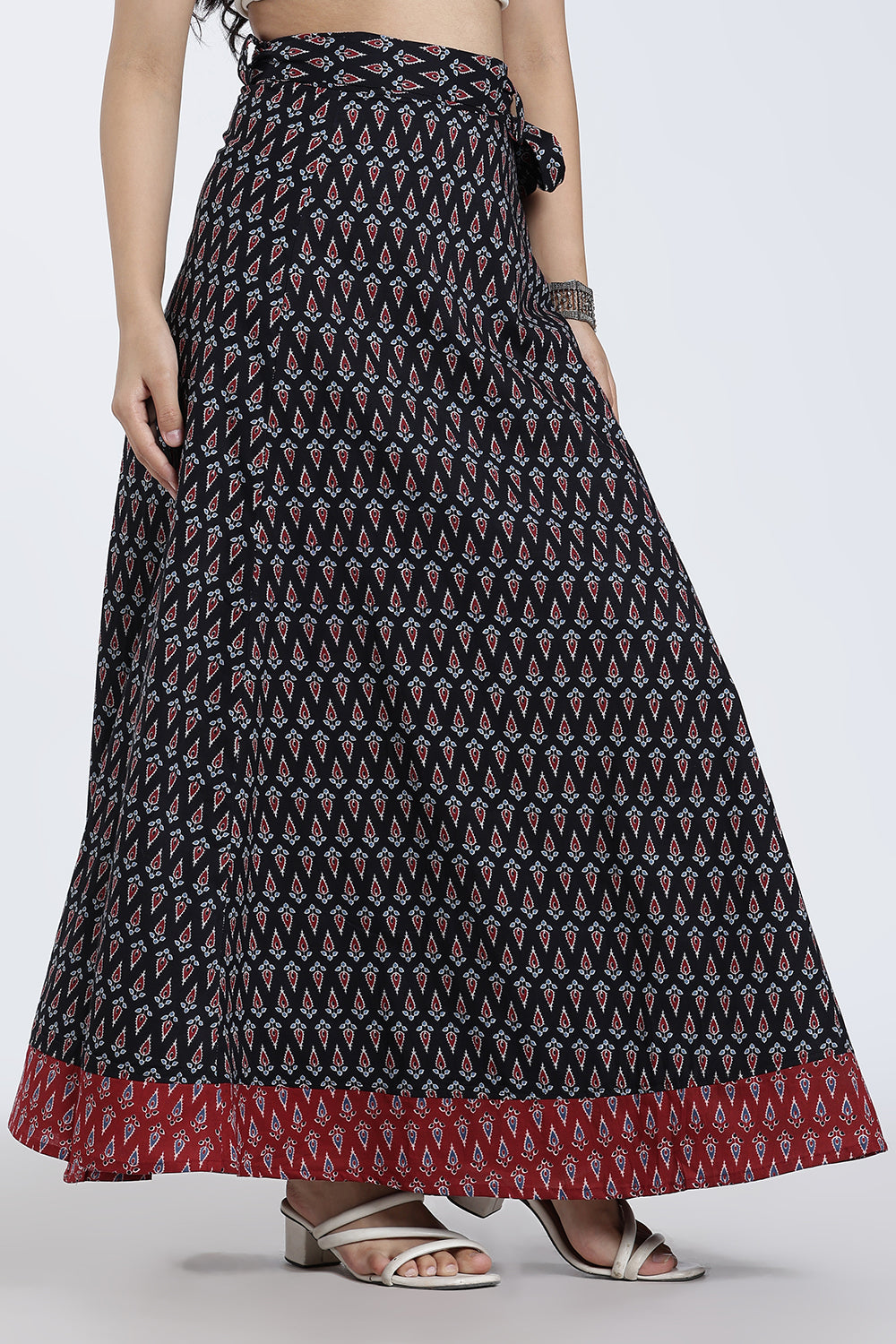 Mythri Women’s Geometric Print Wrap Skirt – Cotton Blend Tie-Up Long Skirt for Women | Indo-Western Casual Wear - SK08