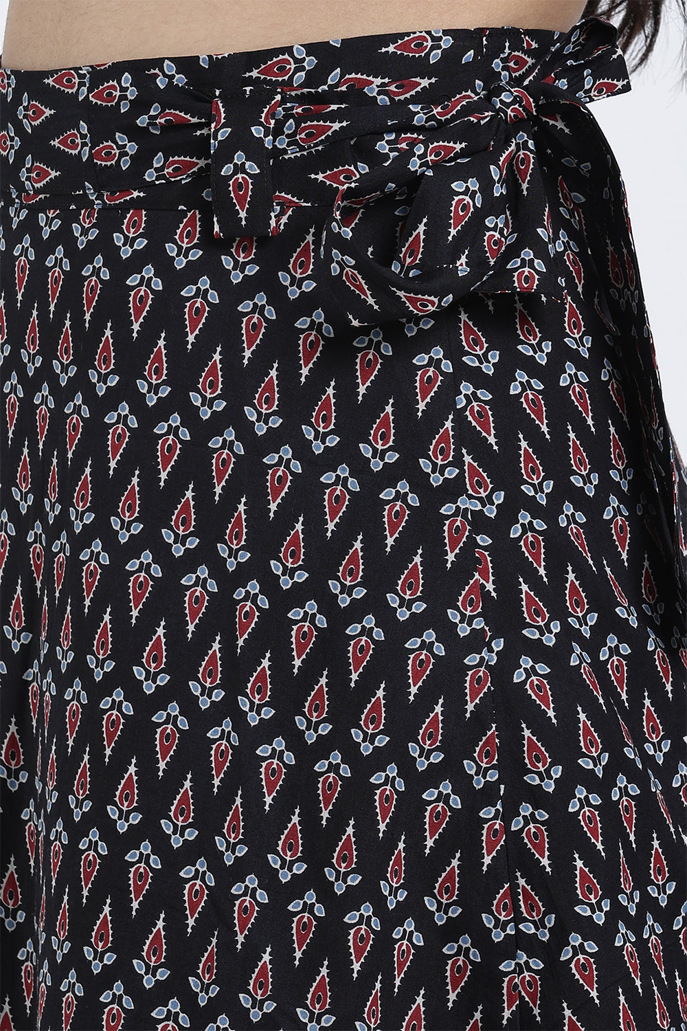 Mythri Women’s Geometric Print Wrap Skirt – Cotton Blend Tie-Up Long Skirt for Women | Indo-Western Casual Wear - SK08