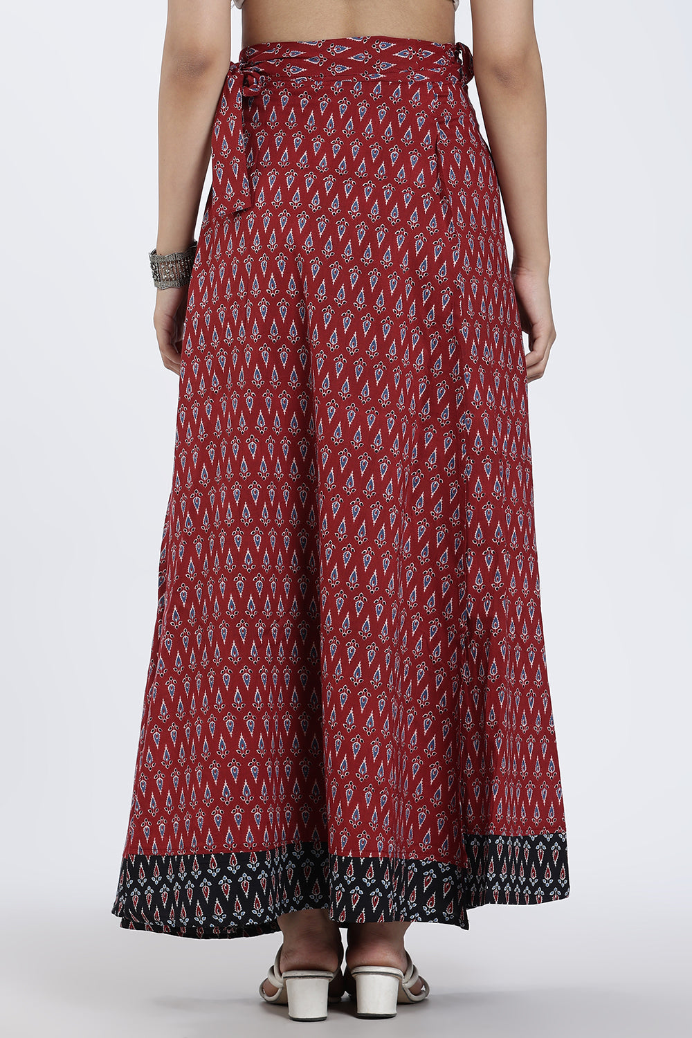 Mythri Women’s Geometric Print Wrap Skirt – Cotton Blend Tie-Up Long Skirt for Women | Indo-Western Casual Wear - SK08
