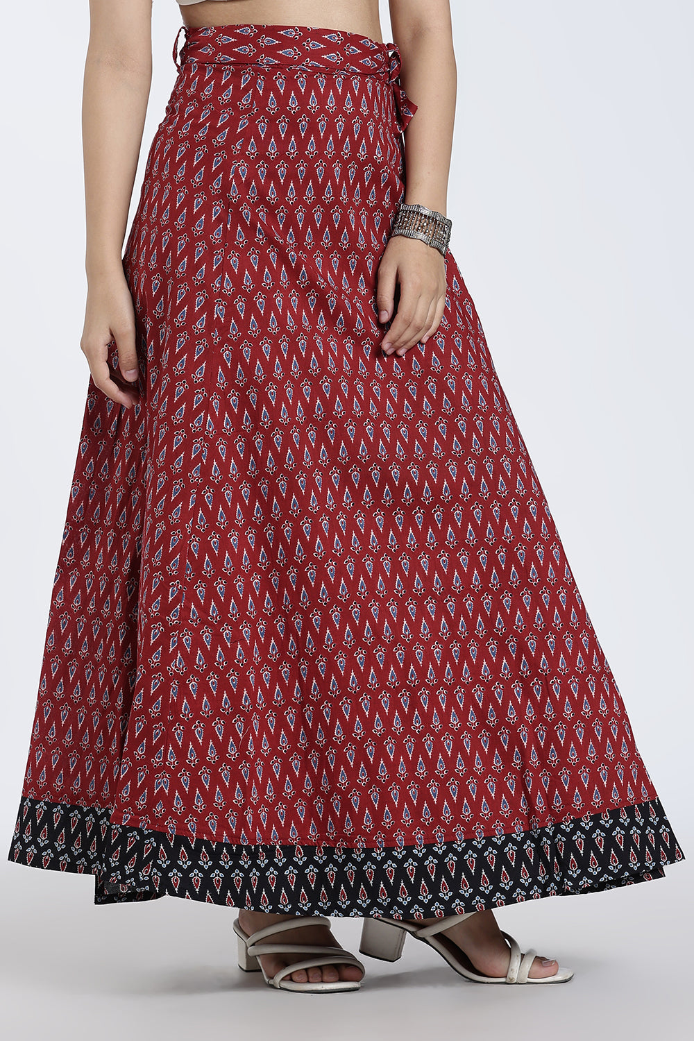 Mythri Women’s Geometric Print Wrap Skirt – Cotton Blend Tie-Up Long Skirt for Women | Indo-Western Casual Wear - SK08