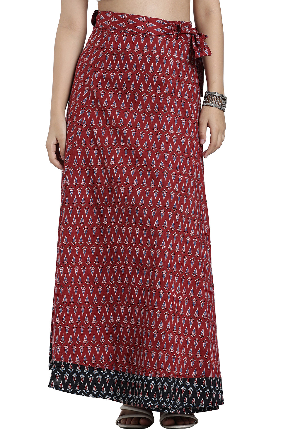 Mythri Women’s Geometric Print Wrap Skirt – Cotton Blend Tie-Up Long Skirt for Women | Indo-Western Casual Wear - SK08