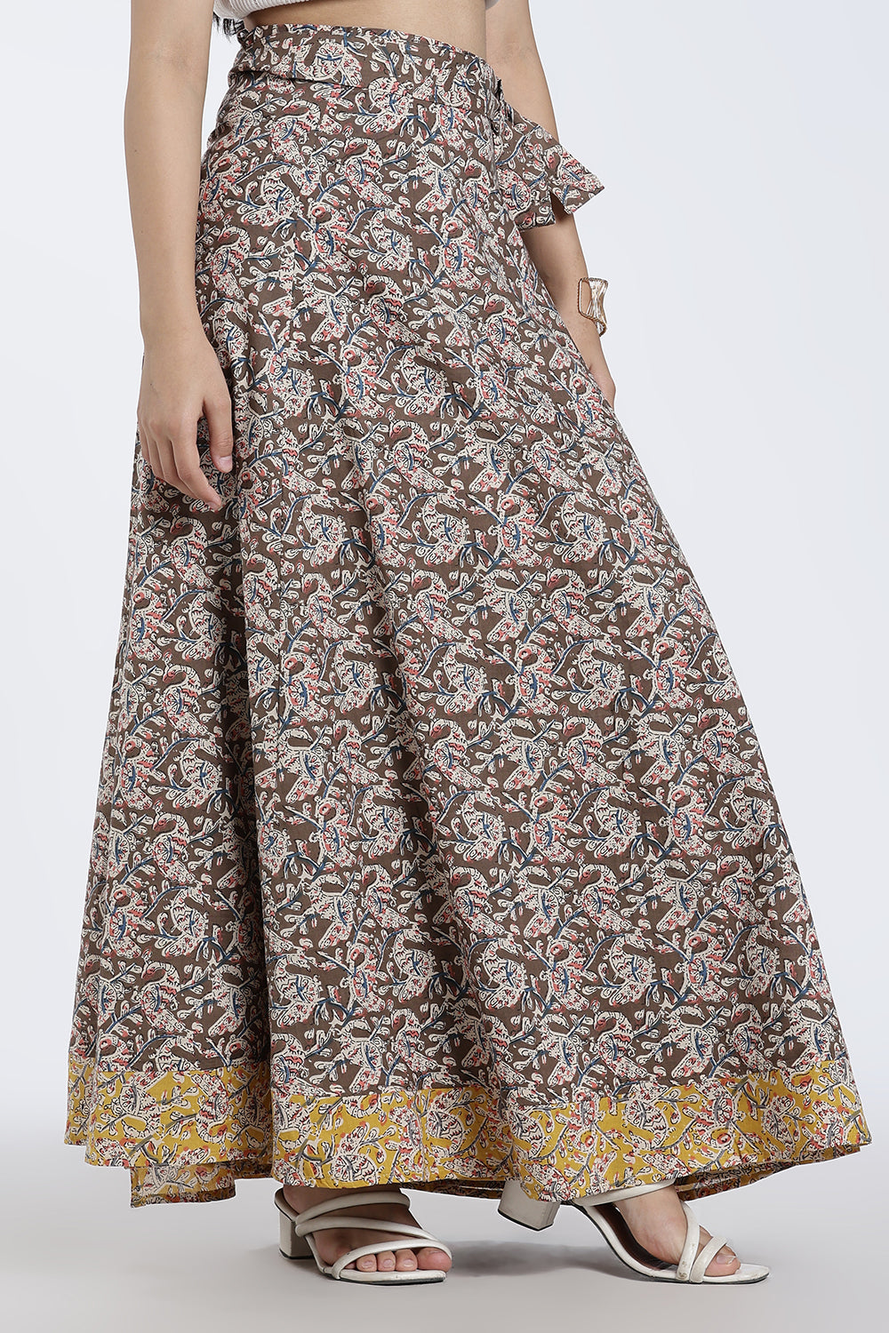 Mythri Women’s Geometric Print Wrap Skirt – Cotton Blend Tie-Up Long Skirt for Women | Indo-Western Casual Wear - SK08