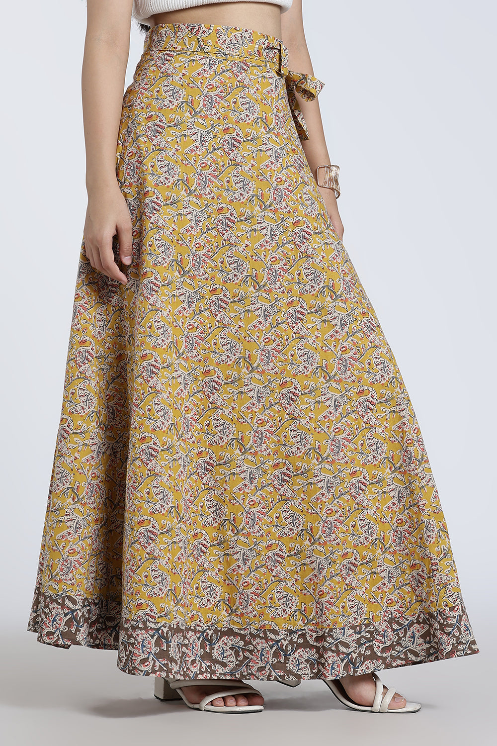 Mythri Women’s Geometric Print Wrap Skirt – Cotton Blend Tie-Up Long Skirt for Women | Indo-Western Casual Wear - SK08