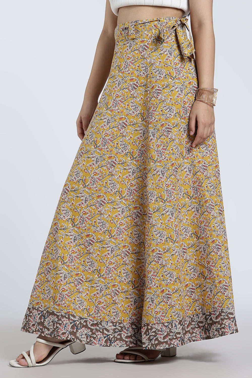 Mythri Women’s Geometric Print Wrap Skirt – Cotton Blend Tie-Up Long Skirt for Women | Indo-Western Casual Wear - SK08