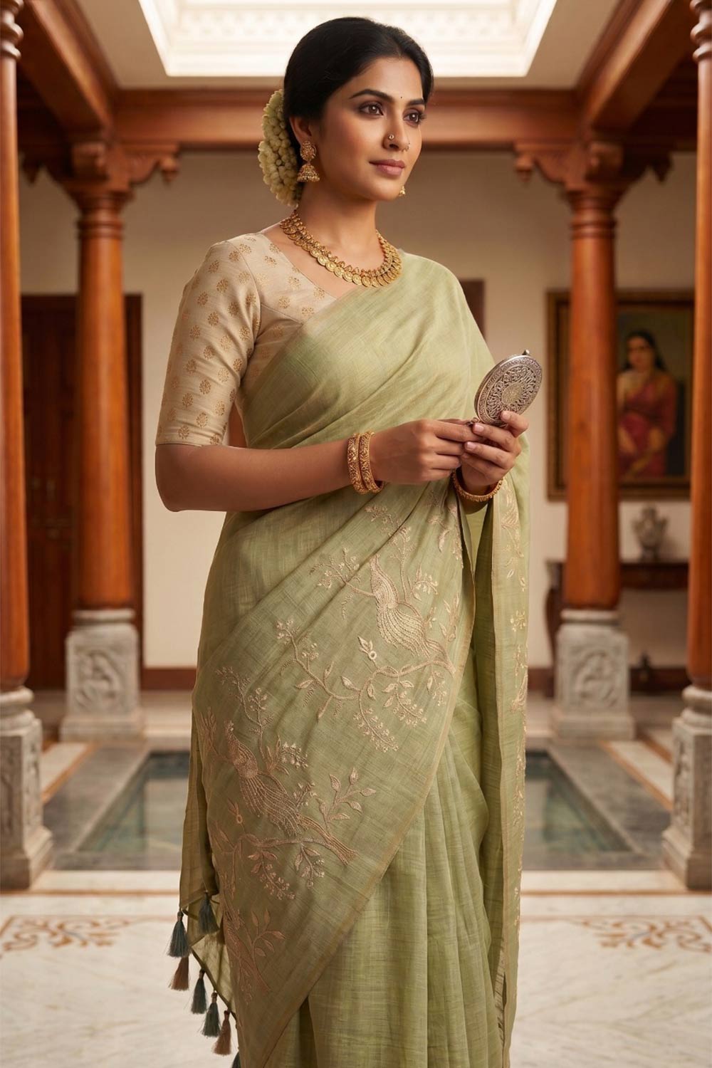 Womens Cotton Saree with Blouse – Green Embroidered Cotton Rich Saree for Women | Festive Wear & Traditional Saree - WS02
