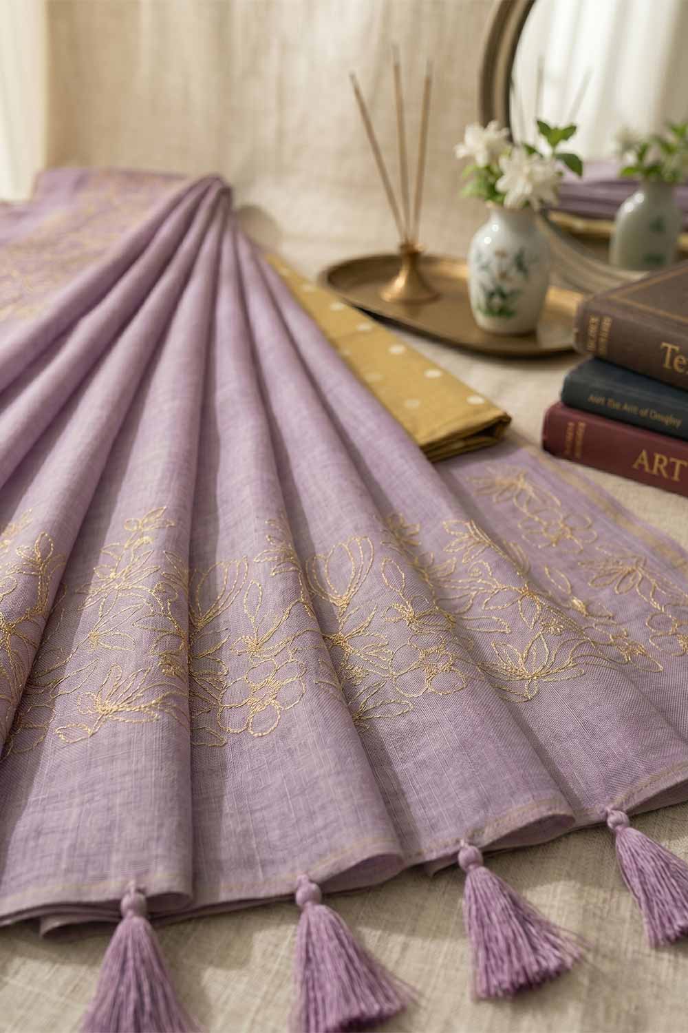Womens Purple Cotton Saree with Blouse – Embroidered Cotton Rich Saree for Women | Festive & Party Wear Saree - WS04