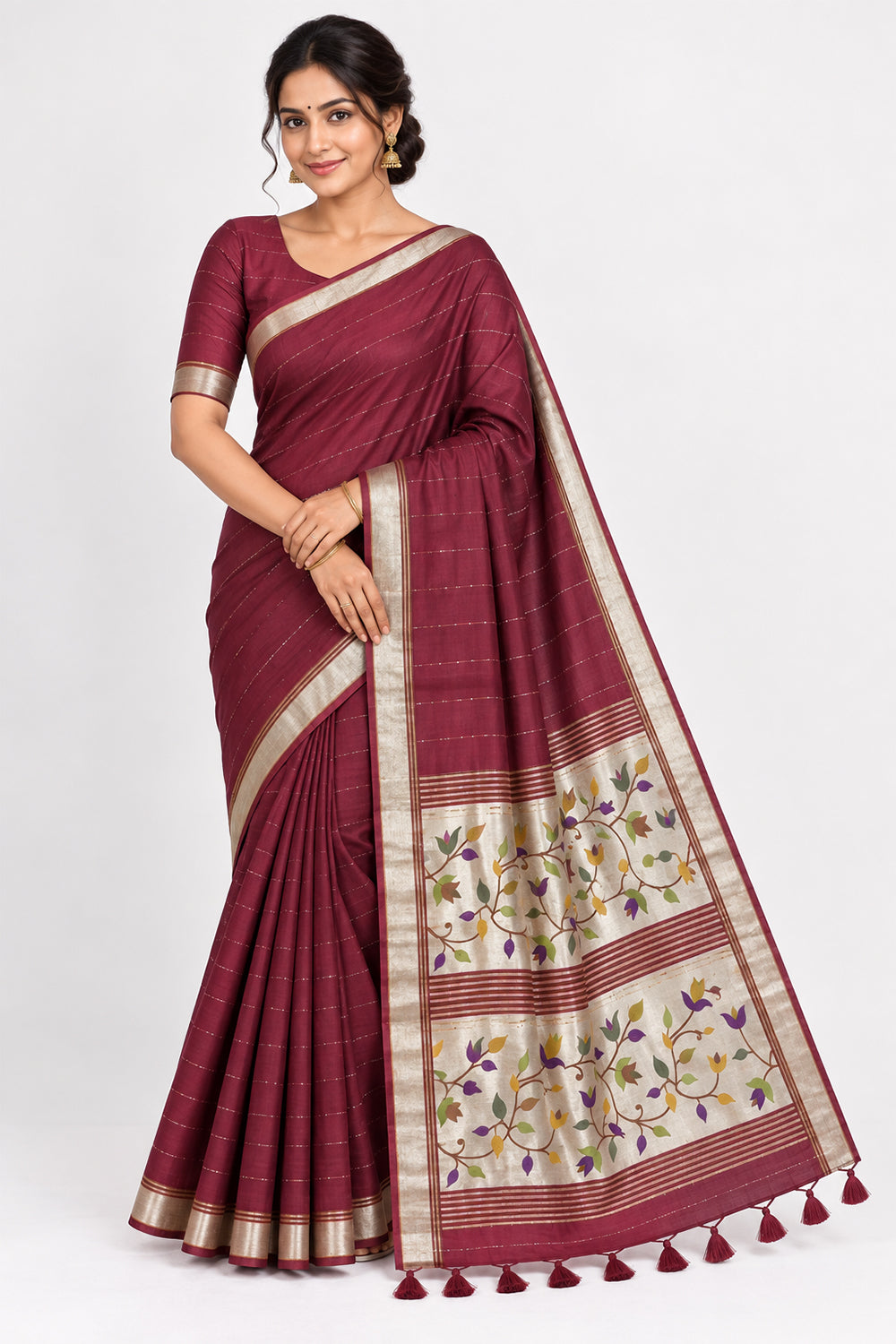 Women's Cotton Blend Tissue Jacquard Saree | Elegant Woven Festive & Wedding Saree | M045