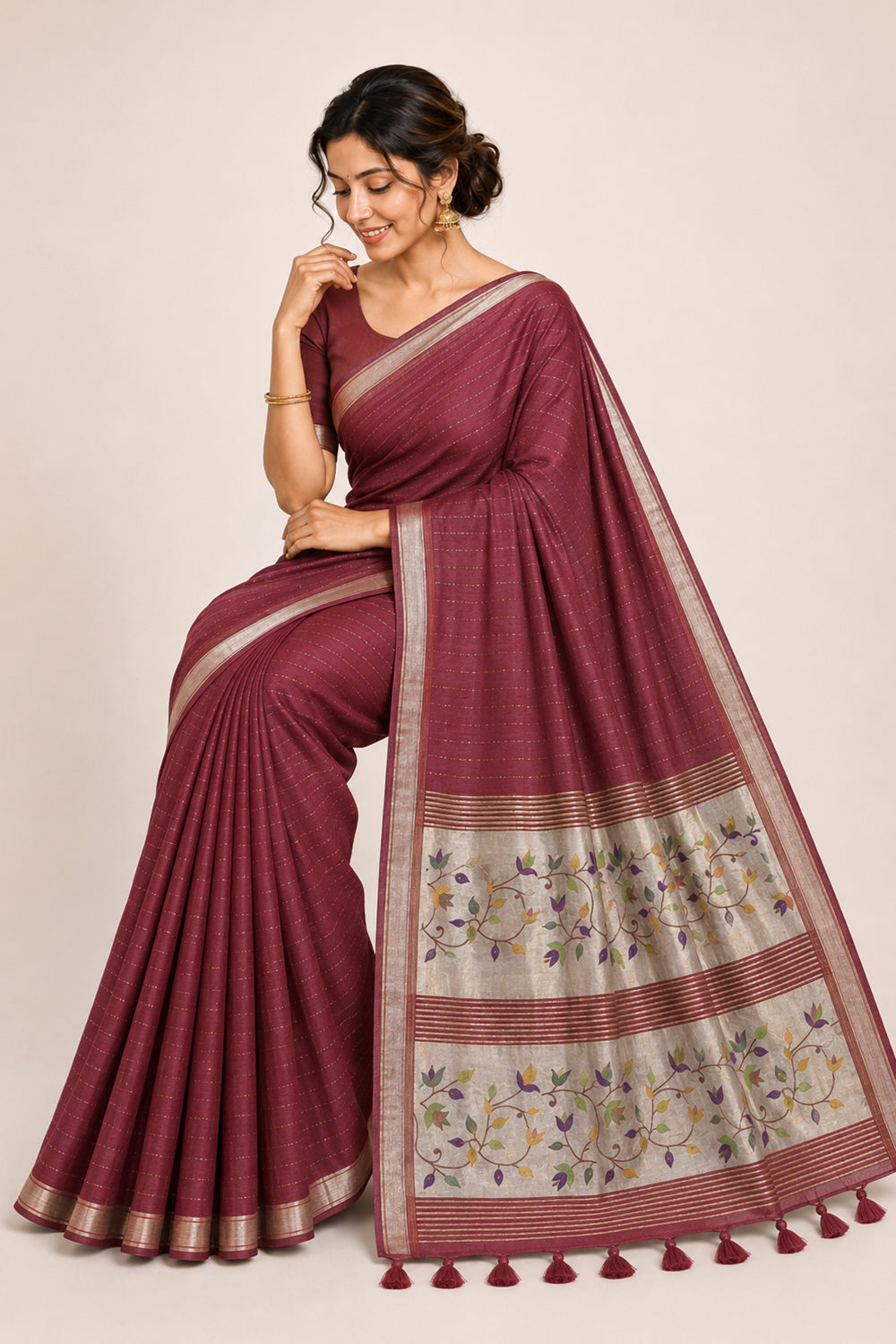 Women's Cotton Blend Tissue Jacquard Saree | Elegant Woven Festive & Wedding Saree | M045