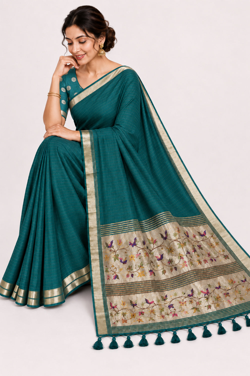 Women's Cotton Blend Tissue Jacquard Saree | Elegant Woven Festive & Wedding Saree | M045