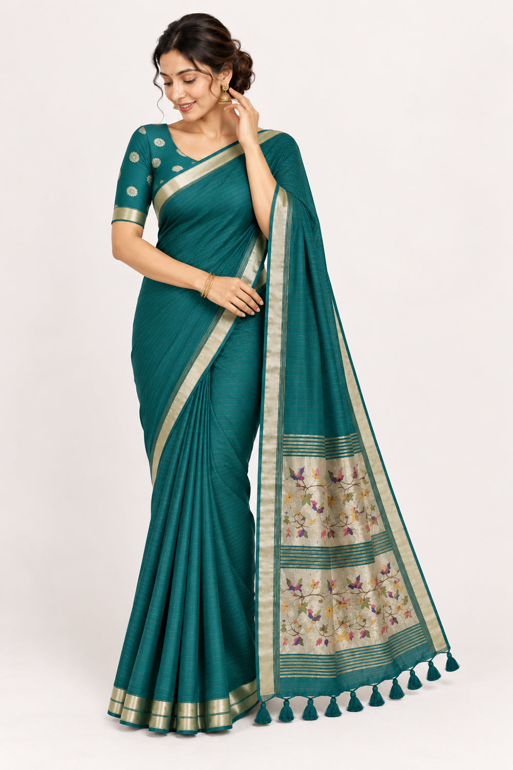 Women's Cotton Blend Tissue Jacquard Saree | Elegant Woven Festive & Wedding Saree | M045