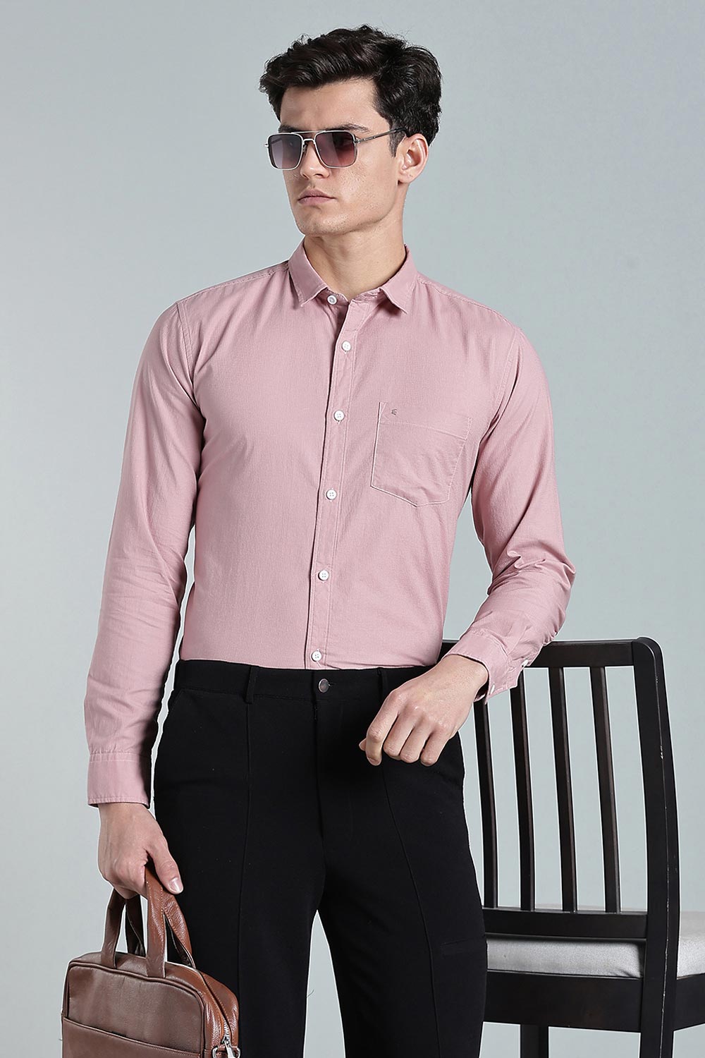 Enhance Men’s Solid Cotton Casual Shirt – Full Sleeves, Patch Pocket & Button Placket - Dark Pink - SA14